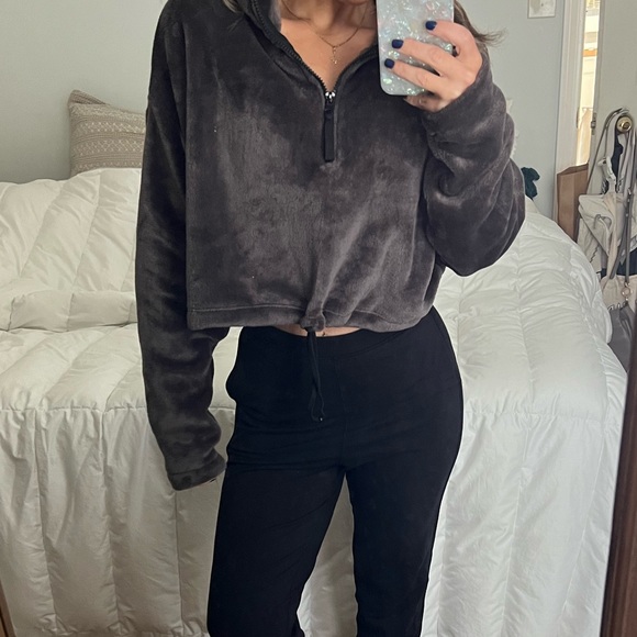Urban Outfitters Angela Fleece cropped quarter half zip gray s uo - Picture 4 of 11